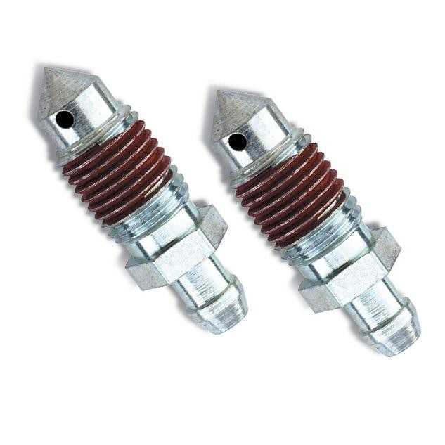Pair of Russell Performance Speed Bleeders with 1/4-28 threads and black rubber dust caps