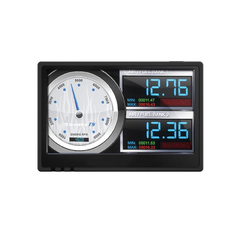 SCT Performance Livewire Vision digital performance monitor with windshield mount and customizable gauge screen.