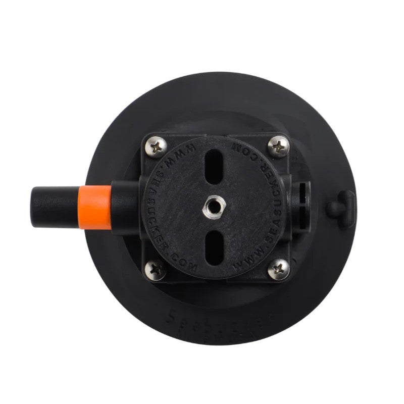 Black SeaSucker 4.5-inch vacuum mount with integrated hand pump and orange safety indicator band