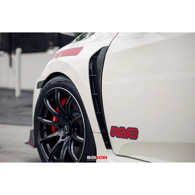 Pair of glossy 3K 2x2 twill weave carbon fiber fender ducts for 2017-2020 Honda Civic Type R.