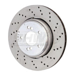 SHW right rear cross-drilled lightweight brake rotor with ventilated surface and silver finish for BMW M3 and 1 Series M