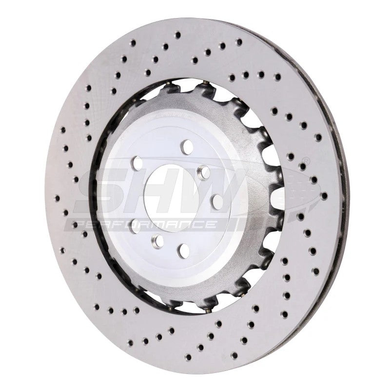 SHW BRL48171 cross-drilled lightweight left rear brake rotor for 2012-2019 BMW M5 and M6.