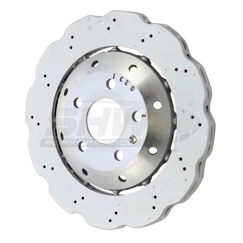 SHW Rear Lightweight Wavy Brake Rotor with drilled and dimpled surface for 2013-2015 Audi RS5.
