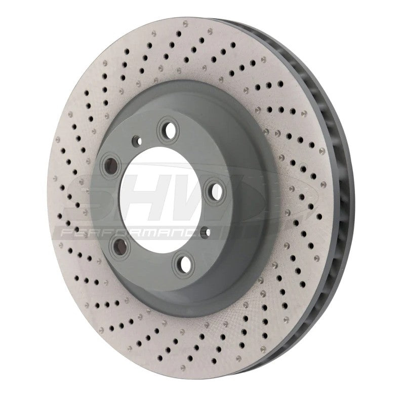 SHW PFL39911 drilled and dimpled front left MB brake rotor for 2012-2016 Porsche 911