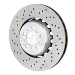 SHW cross-drilled lightweight left front brake rotor for BMW M2, M3, and M4 performance braking systems