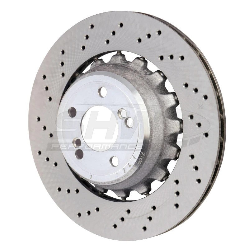 SHW cross-drilled lightweight left rear brake rotor for 2015-2019 BMW X5 M and X6 M