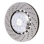 SHW Performance left rear cross-drilled lightweight brake rotor for BMW M5 and M8.