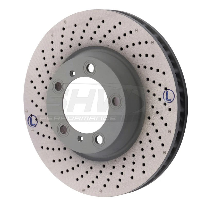 SHW Left Front drilled and dimpled MB brake rotor for Porsche 911 without ceramic brakes
