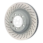 SHW Left Rear Drilled MB performance brake rotor for select Porsche 718 and Cayman models without ceramic brakes.