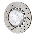 SHW left rear cross-drilled lightweight brake rotor for 2020-2025 BMW X3 M and X4 M.