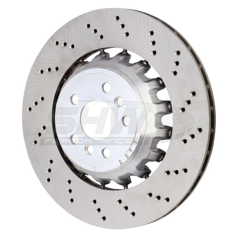 SHW cross-drilled lightweight brake rotor for the right rear position on a 2020-2025 BMW X3 M or X4 M.