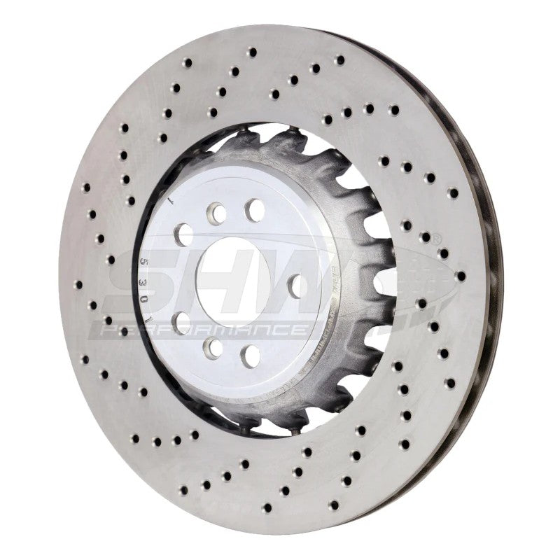 SHW cross-drilled lightweight left rear brake rotor for 2020-2025 BMW X5 and X6