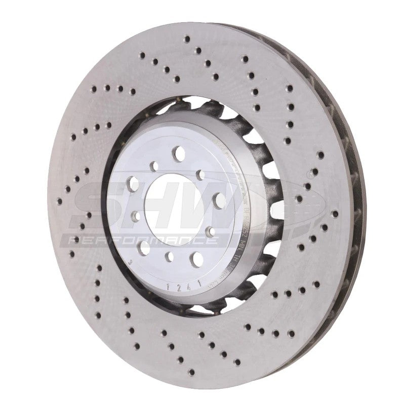 SHW Right Front cross-drilled lightweight brake rotor for 2016-2021 BMW M2 3.0L models.