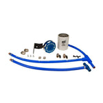 Sinister Diesel blue anodized aluminum coolant filter block with Wix filter and blue silicone hoses for 6.0L Powerstroke.