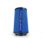 Sinister Diesel replacement air filter featuring blue honeycomb mesh guard and a 4-inch silicone inlet flange.