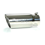 Polished 304 stainless steel 5-inch to 6-inch exhaust tip with rolled edge and stamped Sinister Diesel logo.