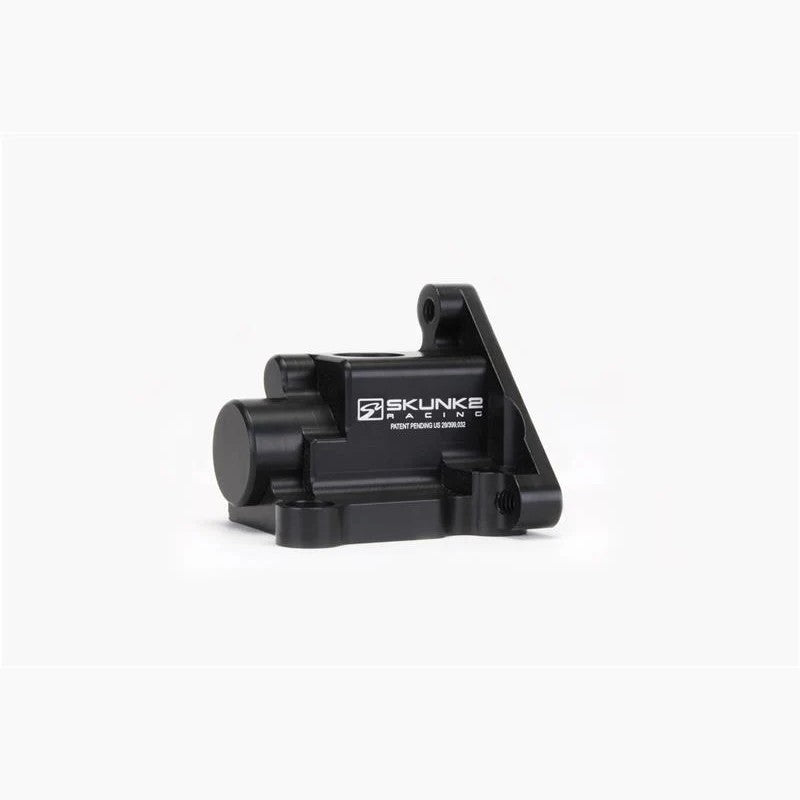 Black anodized Skunk2 Black Series billet aluminum VTEC solenoid housing for Honda S2000 engines.