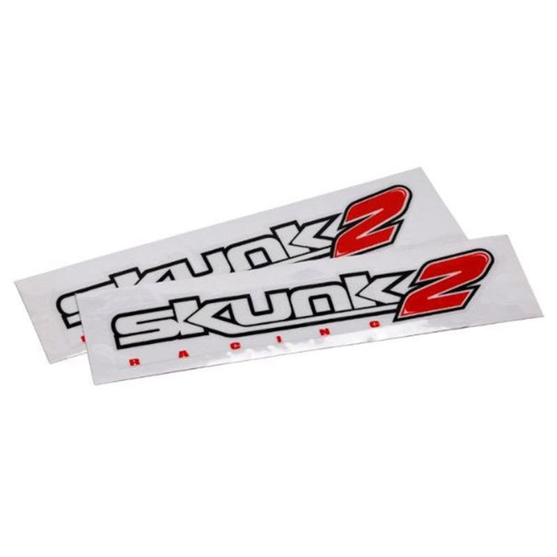 Set of two Skunk2 12-inch vinyl decals featuring the classic logo in black and red on a white background.