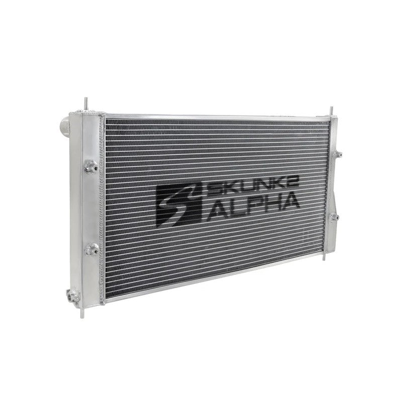 Skunk2 Alpha Series all-aluminum dual-core radiator with polished end tanks for 2013-2020 Subaru BRZ and Toyota 86.