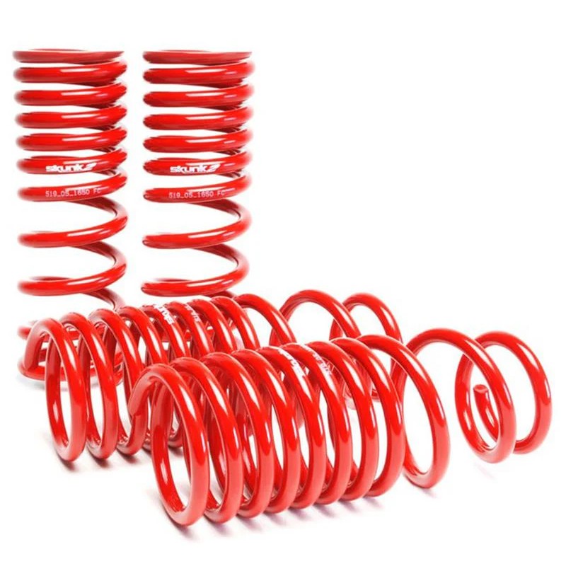 Set of four red Skunk2 lowering springs for 1988-1991 Honda Civic and CRX suspension.