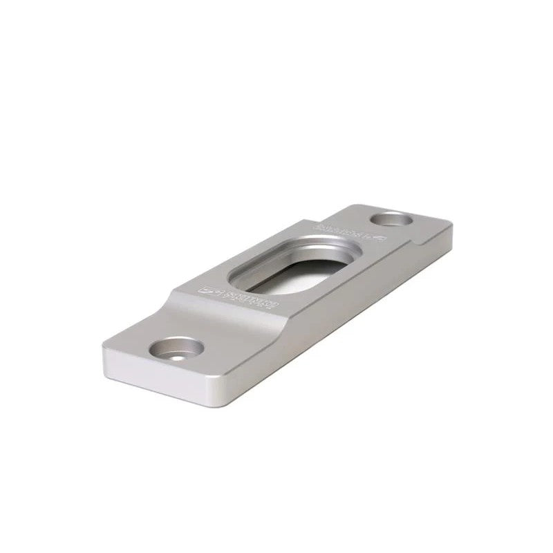 Skunk2 CNC machined 6061 billet aluminum battery tiedown with hard anodized finish and laser-etched logo.