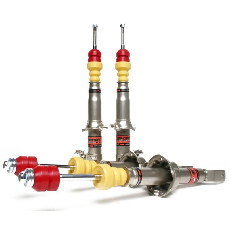 Set of four Skunk2 Sport Shocks with silver bodies and chrome shafts for 1996-2000 Honda Civic