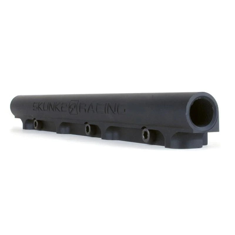 Black anodized 6061-T6 aluminum Skunk2 Ultra-Series secondary high volume fuel rail with -8 AN ports.