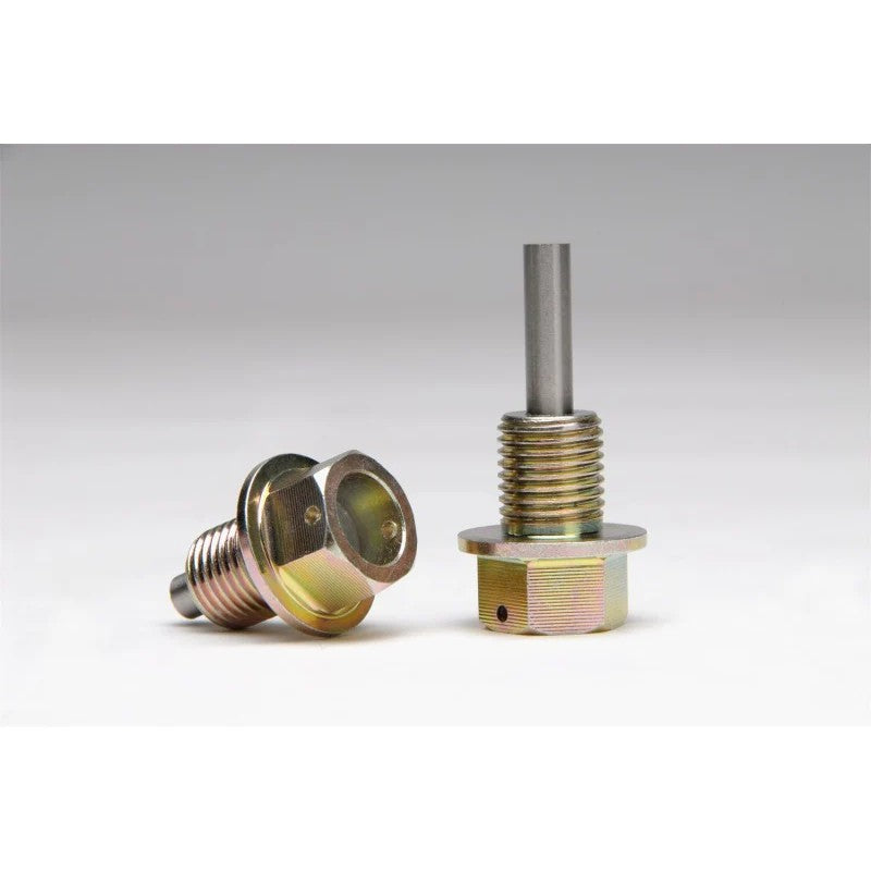 Pair of Skunk2 magnetic drain plugs for oil and transmission pans, showing pre-drilled safety wire holes.