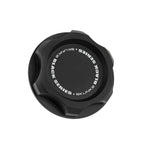 Black anodized Skunk2 Black Series billet aluminum oil cap featuring acid-etched logo and M33 x 2.8 threading.