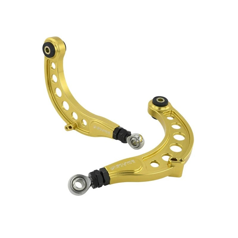 Pair of gold anodized Skunk2 Pro Series adjustable rear camber arms with polyurethane bushings for 2016-2020 Honda Civic.