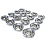 Set of sixteen precision-machined Skunk2 Pro Series titanium valve spring retainers with radius-cut edges.