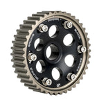 Set of two black Skunk2 Pro-Series adjustable cam gears for Honda H22 and F20B DOHC VTEC engines.