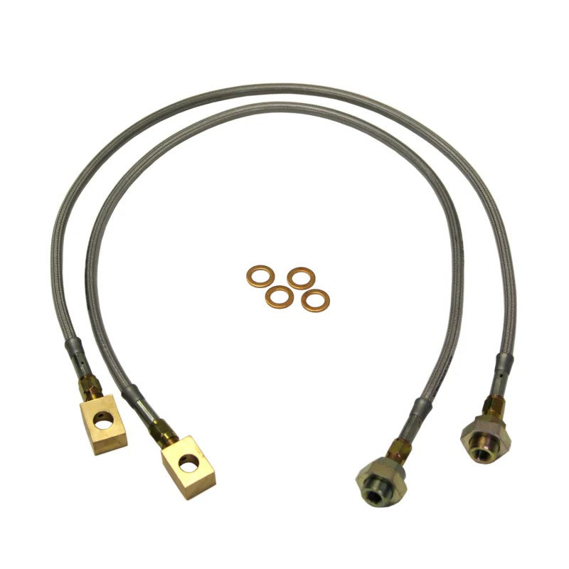 Skyjacker FBL18 stainless steel braided brake hose with brass fittings and clear protective coating