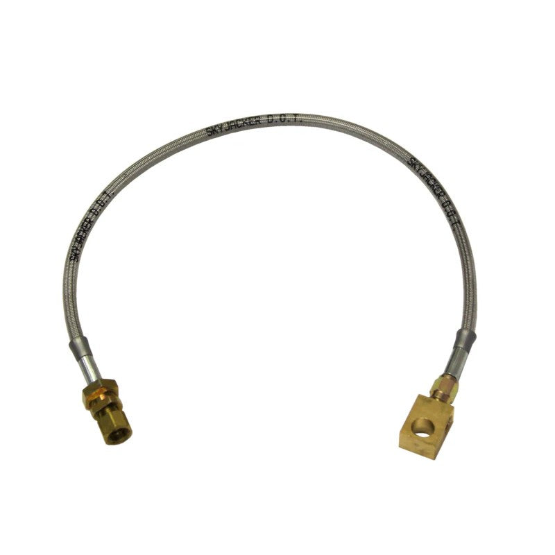 Skyjacker RBL50 stainless steel braided brake hose with protective polyurethane coating and brass fittings.