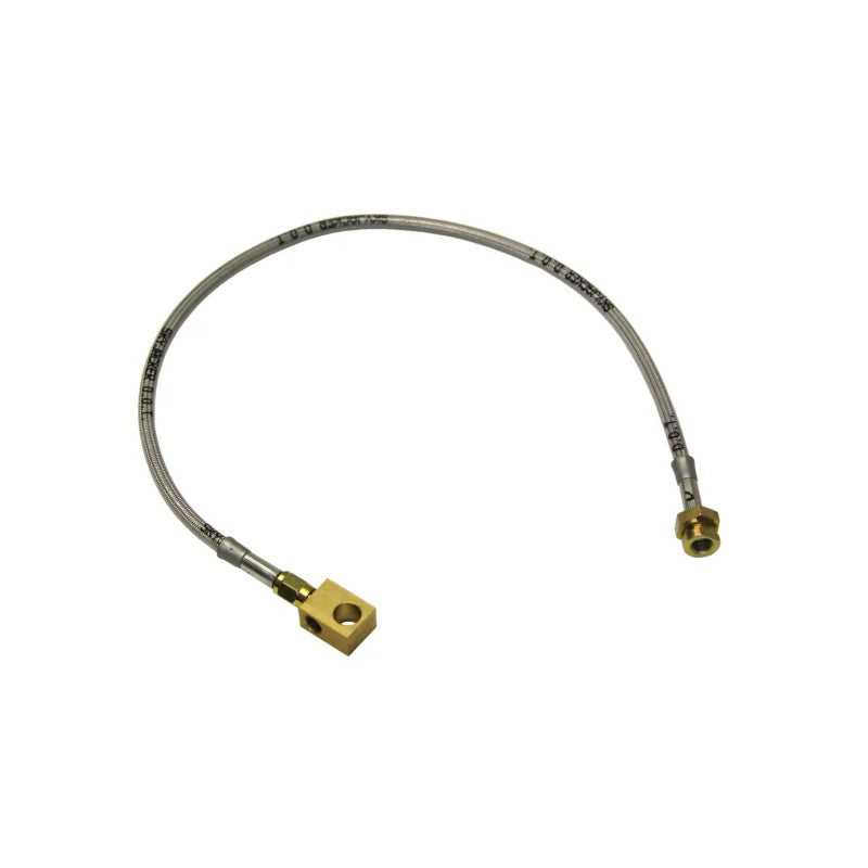 Skyjacker RBL40 stainless steel braided brake hose with brass fittings and protective polyurethane coating.