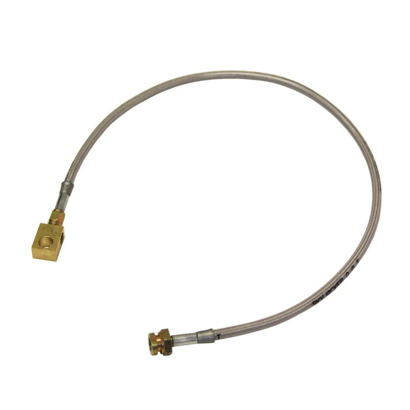 Skyjacker RBL60 stainless steel braided brake hose with brass fittings and clear protective polyurethane coating.