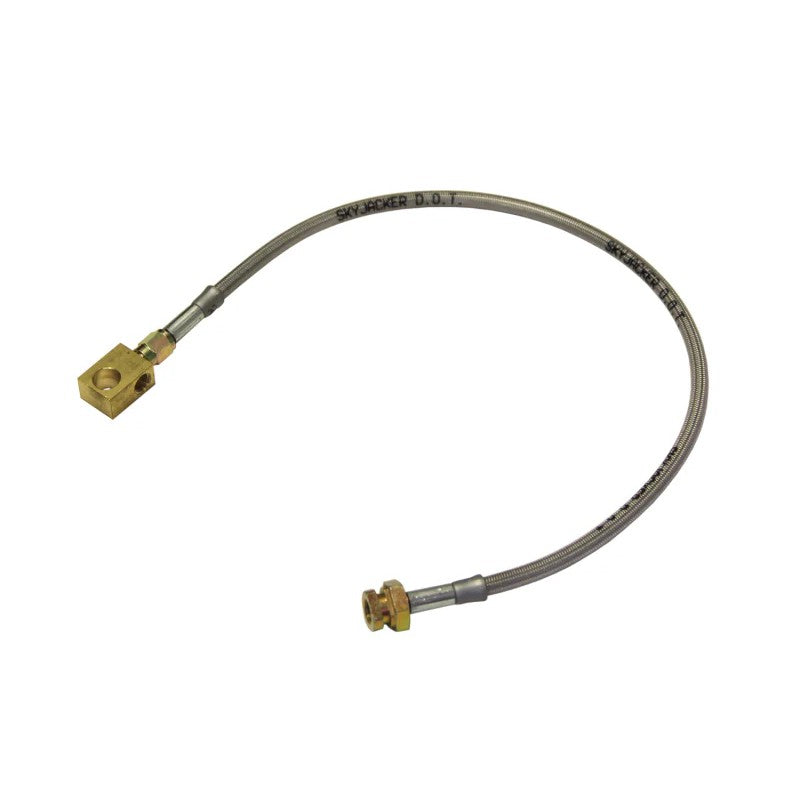 Skyjacker FBL60 stainless steel braided brake hose with brass fittings and clear polyurethane coating.