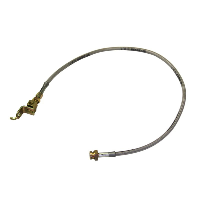 Skyjacker RBL35 stainless steel braided brake hose with brass fittings and protective polyurethane coating.