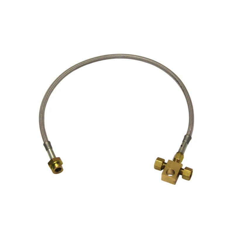 Skyjacker RBL88 stainless steel braided brake hose with heavy duty brass fittings and polyurethane coating.