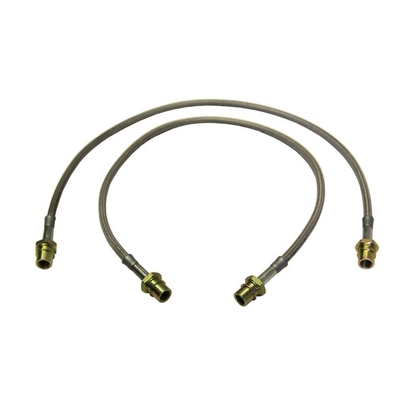 Skyjacker FBL30 stainless steel braided brake hose with brass fittings and protective polyurethane coating.