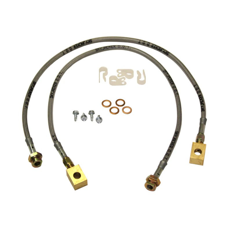 Skyjacker stainless steel braided brake hose with brass fittings and clear polyurethane coating