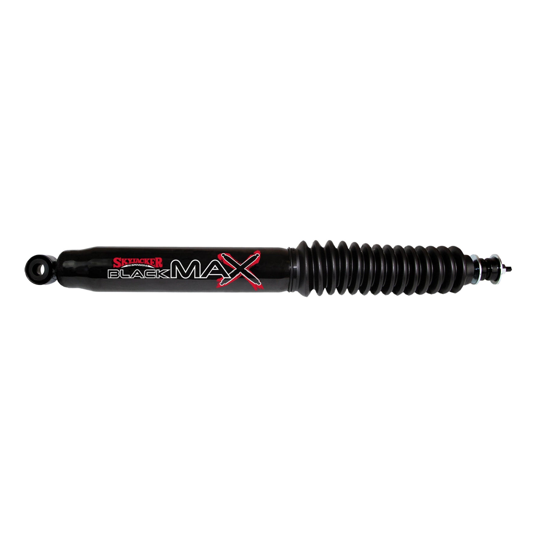 Skyjacker Black Max 8500 series twin-tube shock absorber with a black protective dust boot