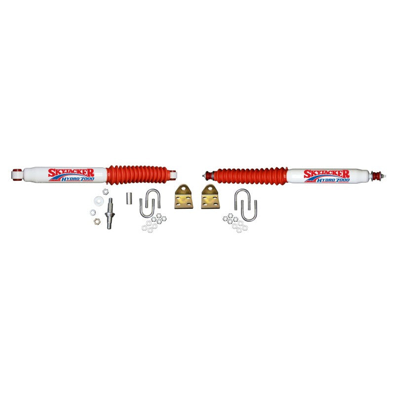 Skyjacker 7219 steering damper kit for 1997-2006 Jeep Wrangler TJ with mounting hardware and protective boot.