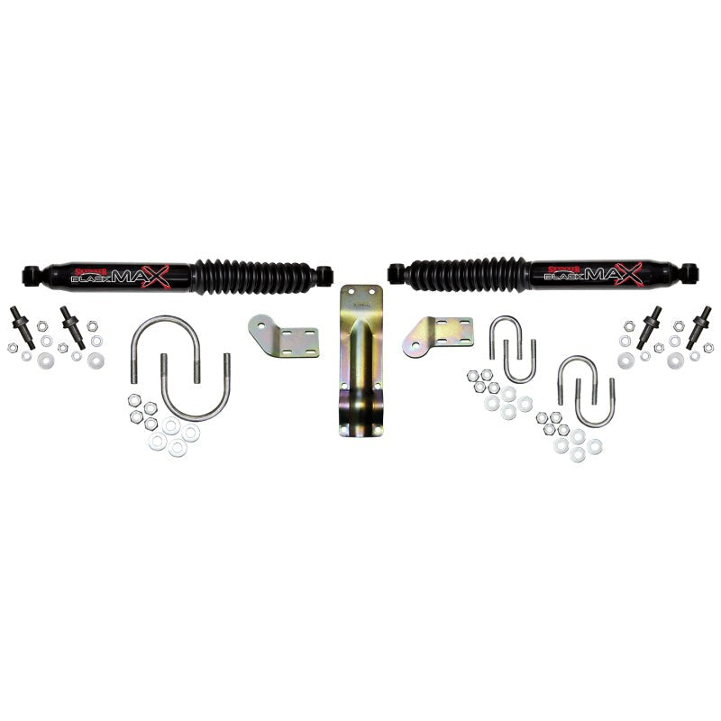 Skyjacker black steering damper shock and mounting hardware for 1998-2002 Dodge Ram 1500/2500/3500.