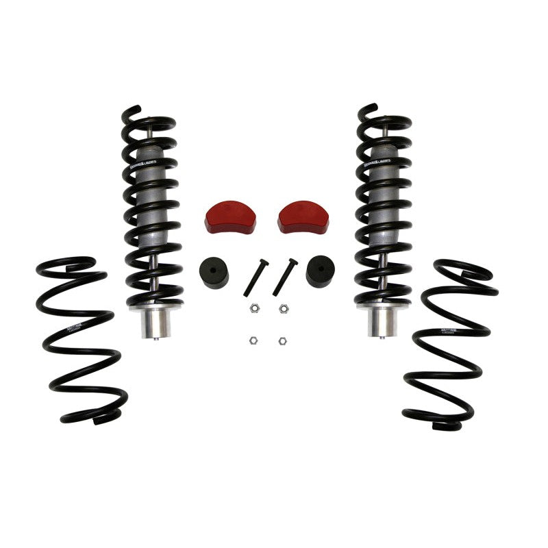 Skyjacker 2.5-3 inch suspension lift kit components with black powder coat finish for Jeep Liberty and Dodge Nitro