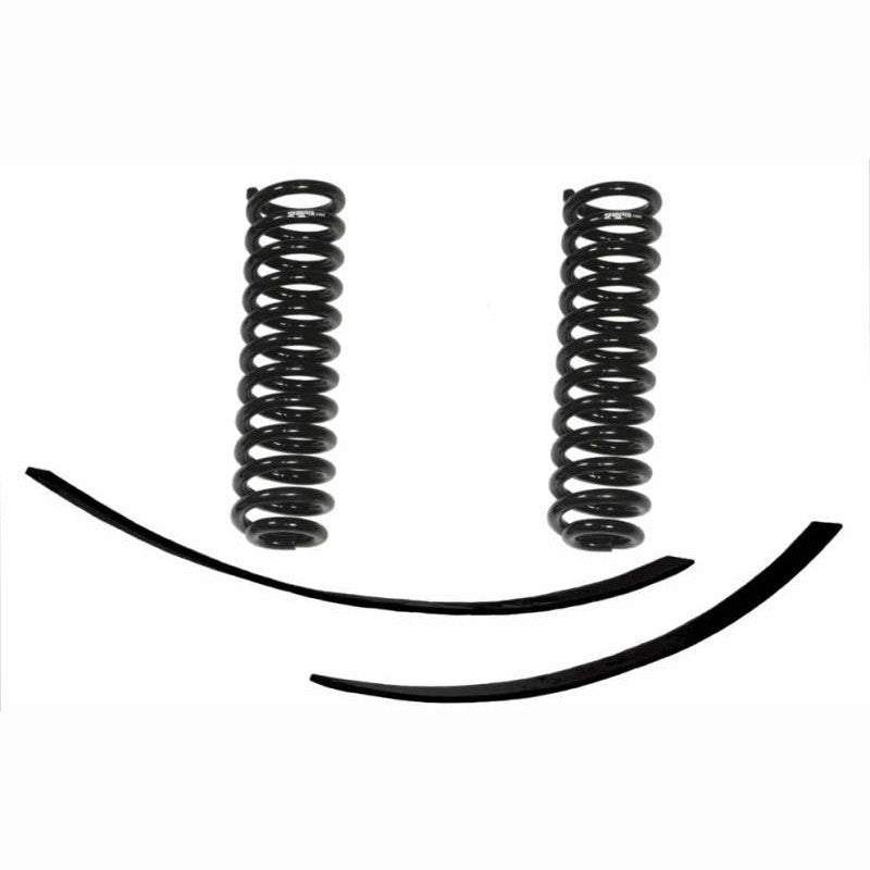 Skyjacker 2-inch suspension lift kit components including add-a-leaf springs and black powder-coated hardware.