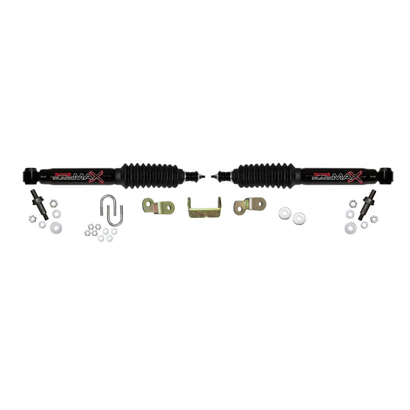 Black Skyjacker steering stabilizer shock and mounting hardware for 2000-2010 Chevrolet and GMC trucks and SUVs.