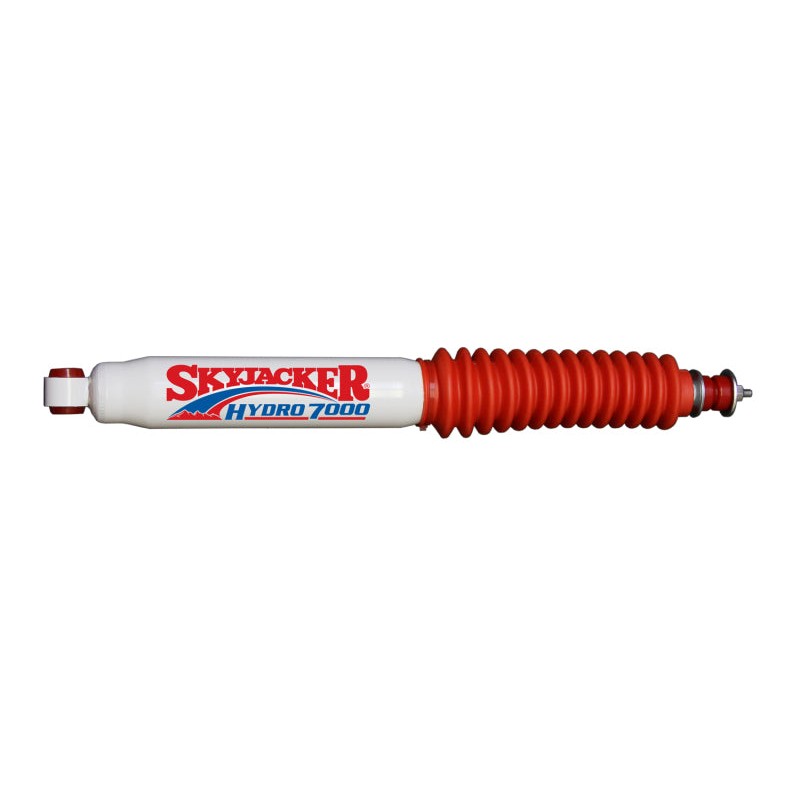 Skyjacker 7500 white steering damper with red dust boot for truck and Jeep steering systems