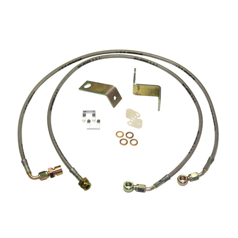 Skyjacker FBL56 stainless steel braided brake hose with brass fittings and polyurethane coating for Ford Super Duty