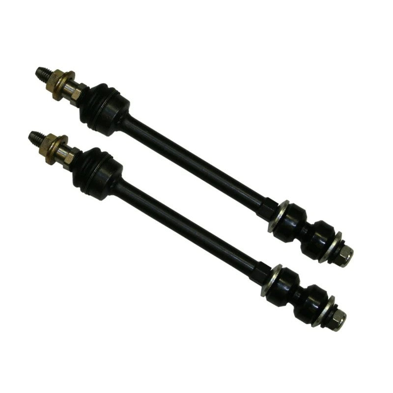Zinc-coated Skyjacker 4140H steel sway bar end link with polyurethane bushings for Chevrolet and GMC trucks.